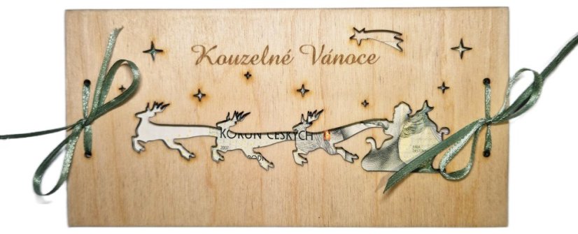 Dřevěné přání na peníze vánoční - Santa veze dárky