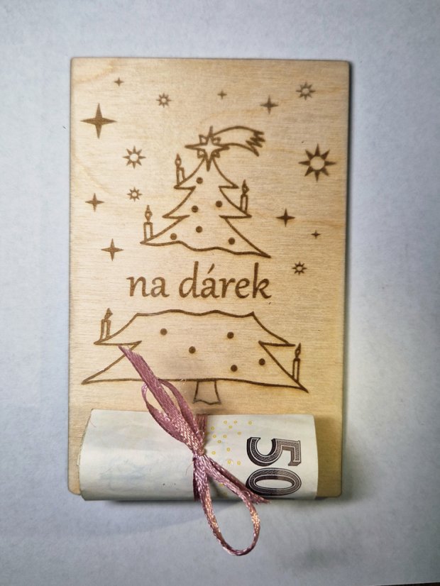 Dřevěné přání na peníze k Vánocům - dárek