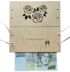 Dřevěné přání na peníze - růže 3