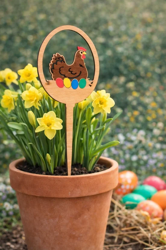 Dřevěný velikonoční zápich do květináče
