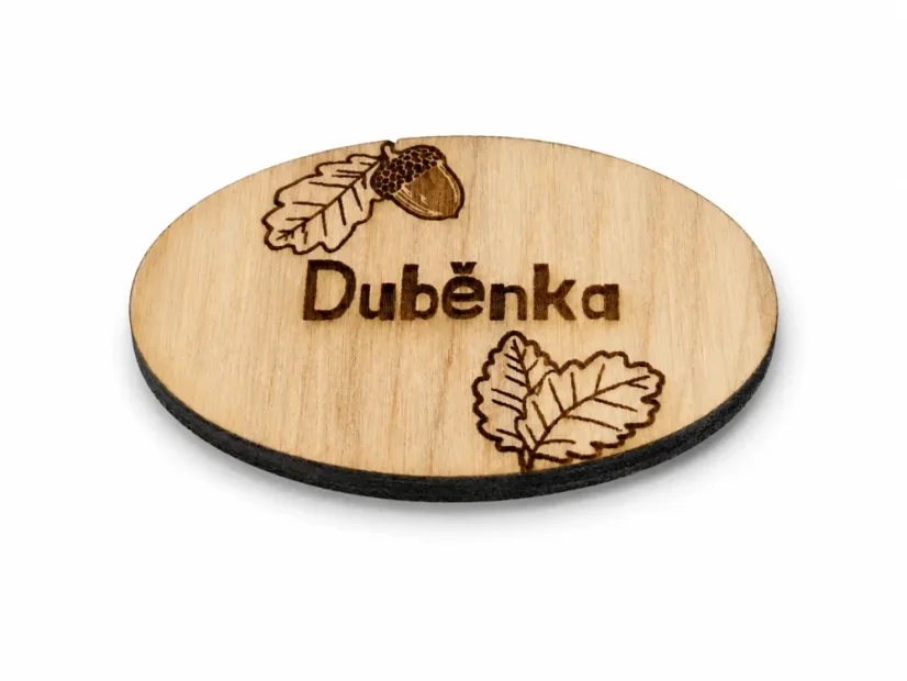 Dřevěná magnetická brož - logo