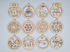 Sada dřevěných vánočních ozdob baňky