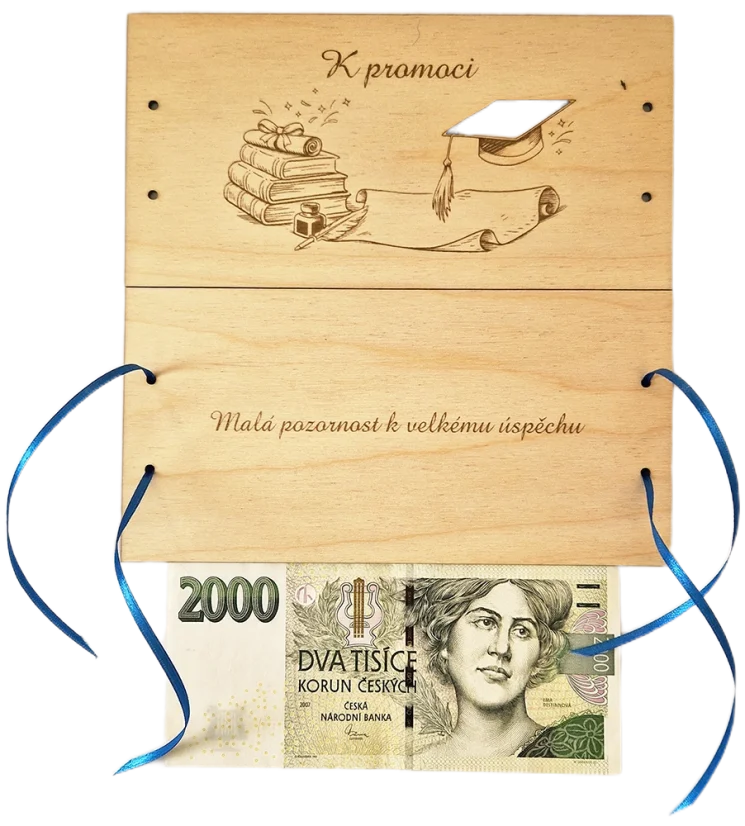 Dřevěné přání na peníze k promoci