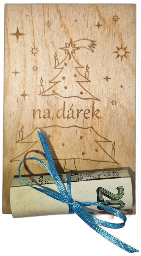 Dřevěné přání na peníze k Vánocům - dárek