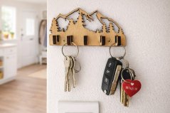 Dřevěný věšák na klíče hory a les