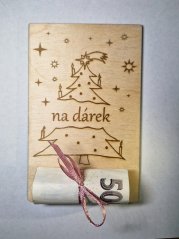 Dřevěné přání na peníze k Vánocům - dárek