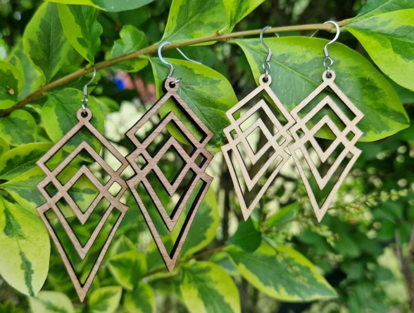 Náušnice Katka bukové větší rozměr březové menší rozměr