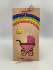 Dřevěné přání na peníze, narození miminka