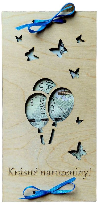 Dřevěné přání na peníze balónky