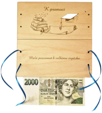 Dřevěné přání na peníze k promoci