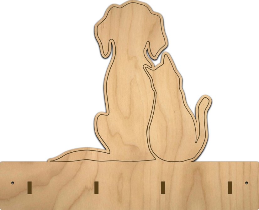 Dřevěný věšák na vodítka pro psi i kočky (více vzorů) - Vzor: pes, Velikost věšáku: 285 × 150 mm (3 háčky)