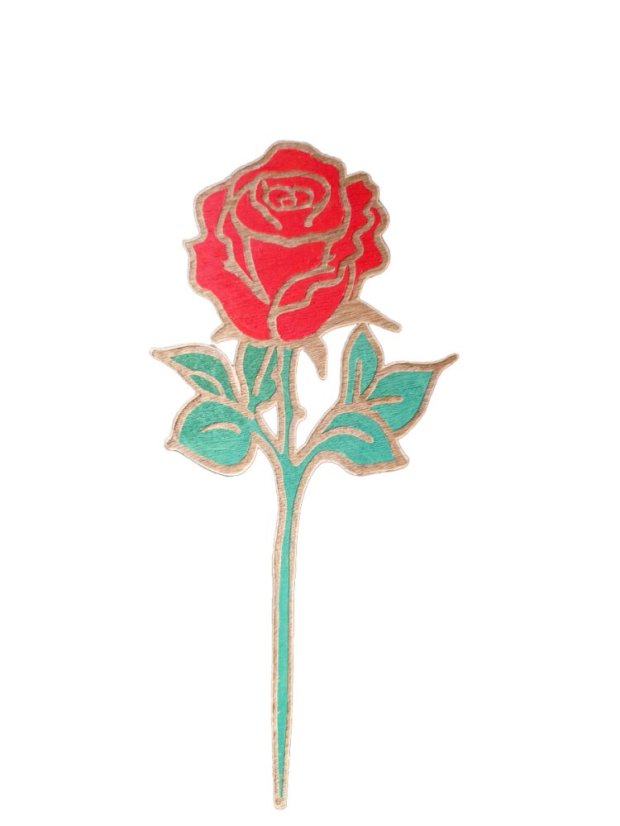 Dřevěná růže - Barva růže: červená, Povrchová úprava: bezbarvý olej, Velikost: 280 mm