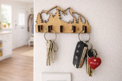 Dřevěný věšák na klíče hory a les