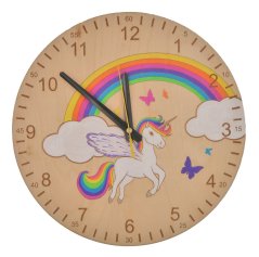Dřevěné hodiny jednorožec